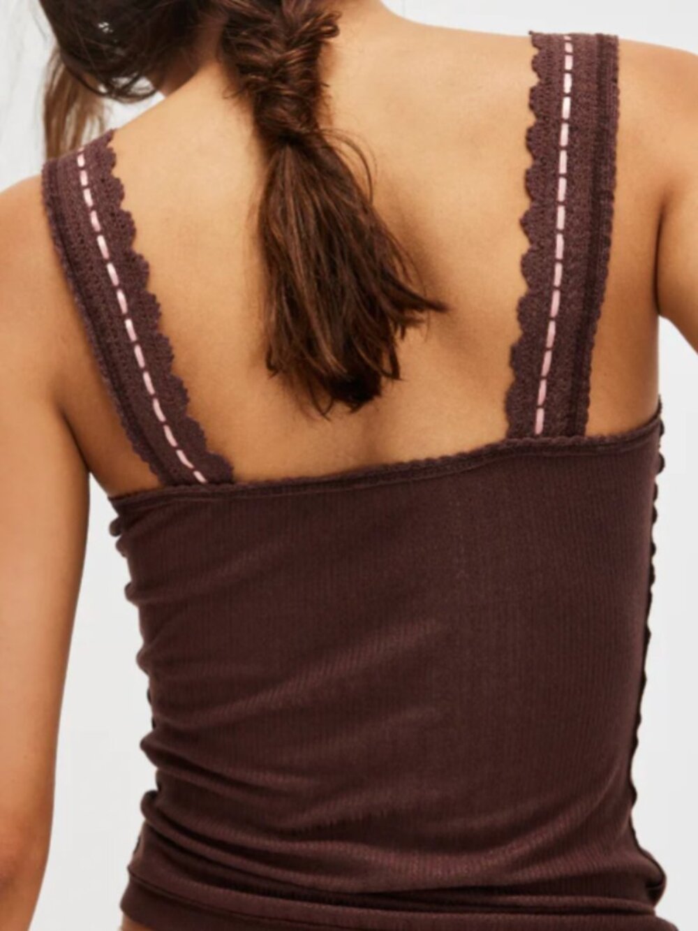 Free People Intimately Only You Lace Rib Tank French Roast Brown S Boho - Picture 3 of 10